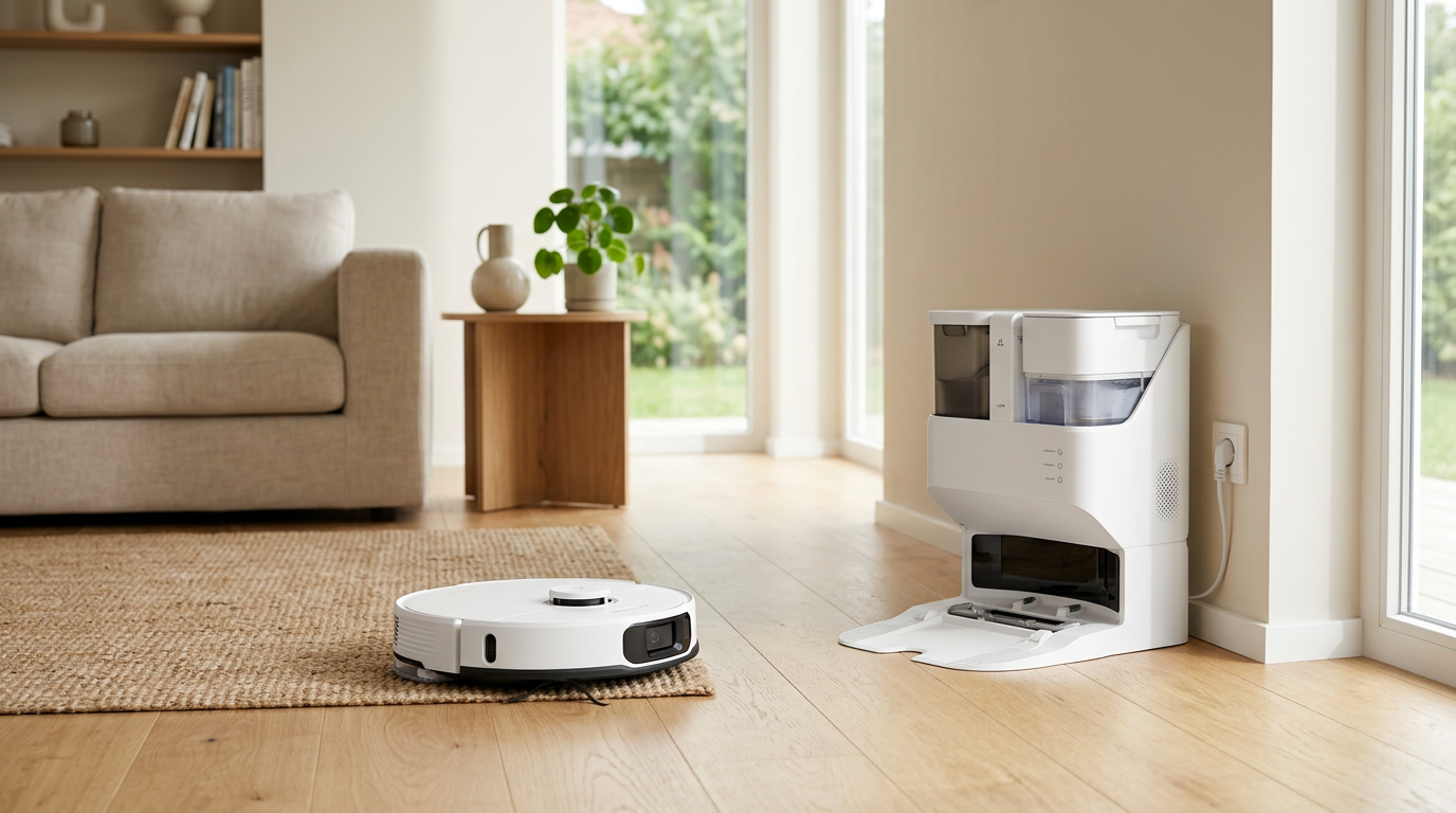 The Roborock S8 Pro Ultra cleaning a transition between tile and carpet.